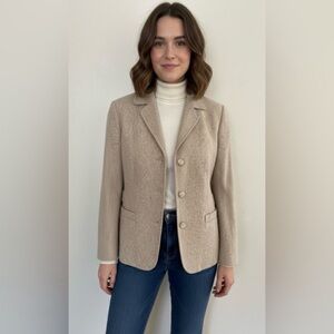 LOFT Wool Silk Blend Herringbone Light Tan Blazer Size 8